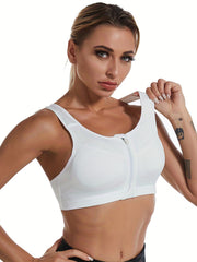 Zipper Wireless Sports Bra Comfortable & Supportive Push Up Yoga Fitness Tank