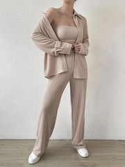 Casual 2 Piece Set Solid Blouse & Wide Leg Pants