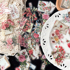 50pcs PET Floral & Letter Stickers Adhesive Shapes Laptop Phone Case Decoration
