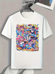 Cartoon Print Men's Graphic T-shirt for Summer