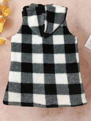 Plaid Print Hooded Vest Warm Teddy Vest