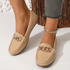 Women's Casual Chain Decor Loafers Slip On Shoes Lightweight Flat Shoes