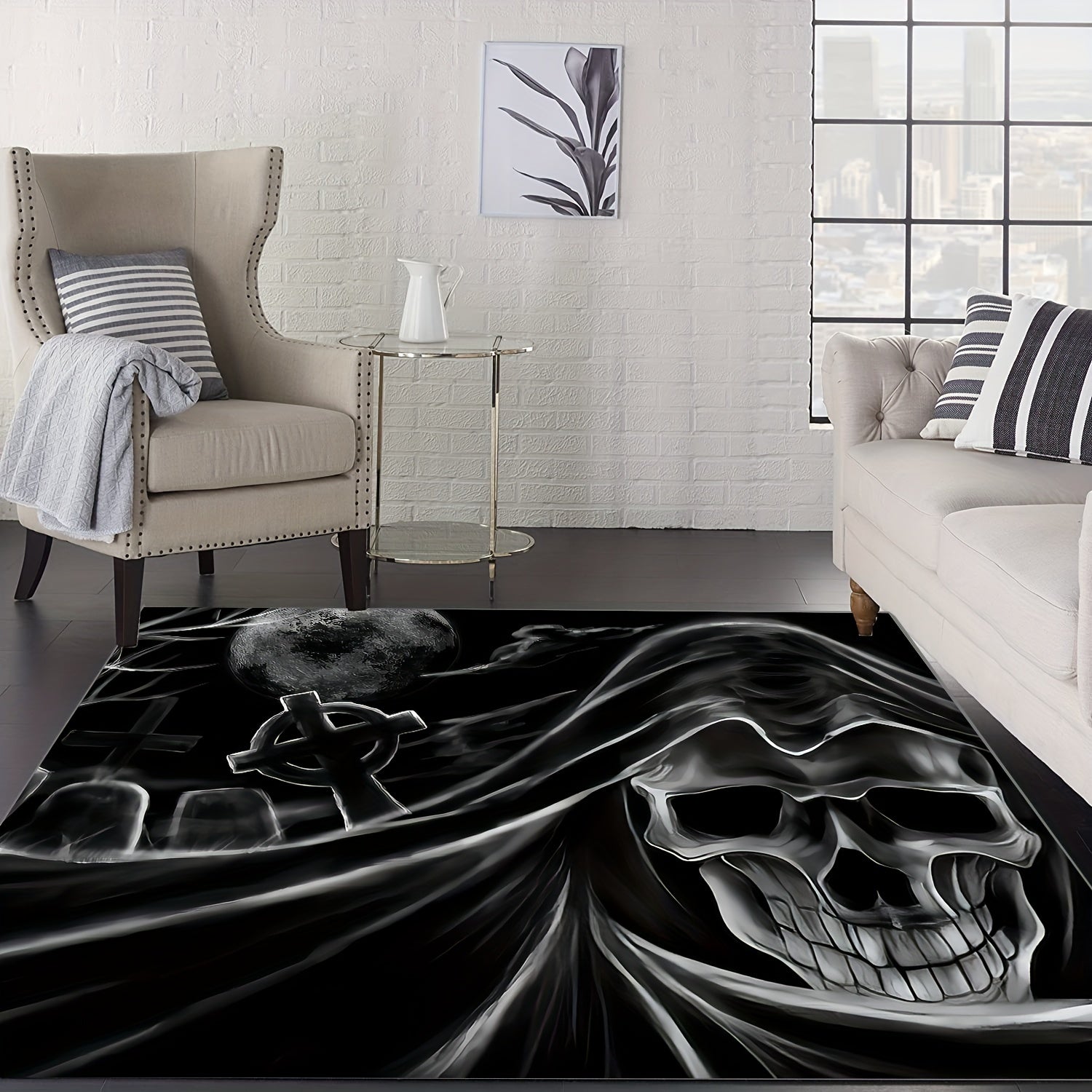 Halloween Skull Area Rug Anti Slip Washable Crown Home Bedroom