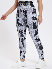 Cat Print High Waist Leggings Women's Plus High Stretch Casual Leggings