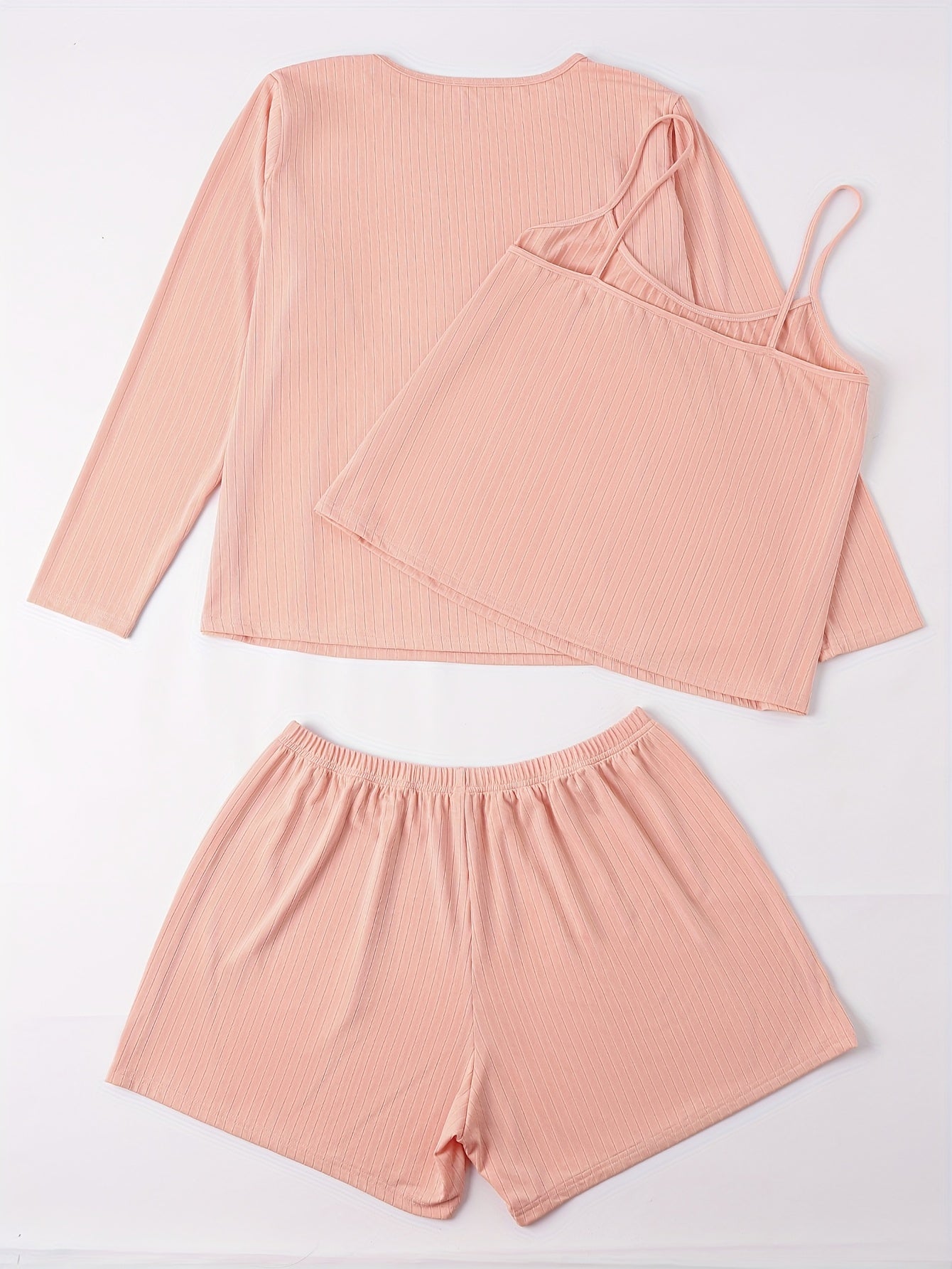 Ribbed Cami Top & Shorts & Tee Lounge 3 Piece Set