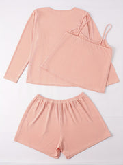 Ribbed Cami Top & Shorts & Tee Lounge 3 Piece Set