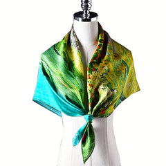 Oil Painting Print Square Scarf Shawl Twill Satin Silk Scarf