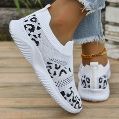 Leopard Print Slip On Sock Shoes Lightweight Sneakers