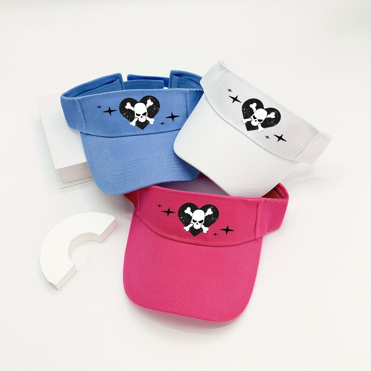 Skull Heart Print Visor Hat Cartoon Hip Hop Lightweight Sun Hat