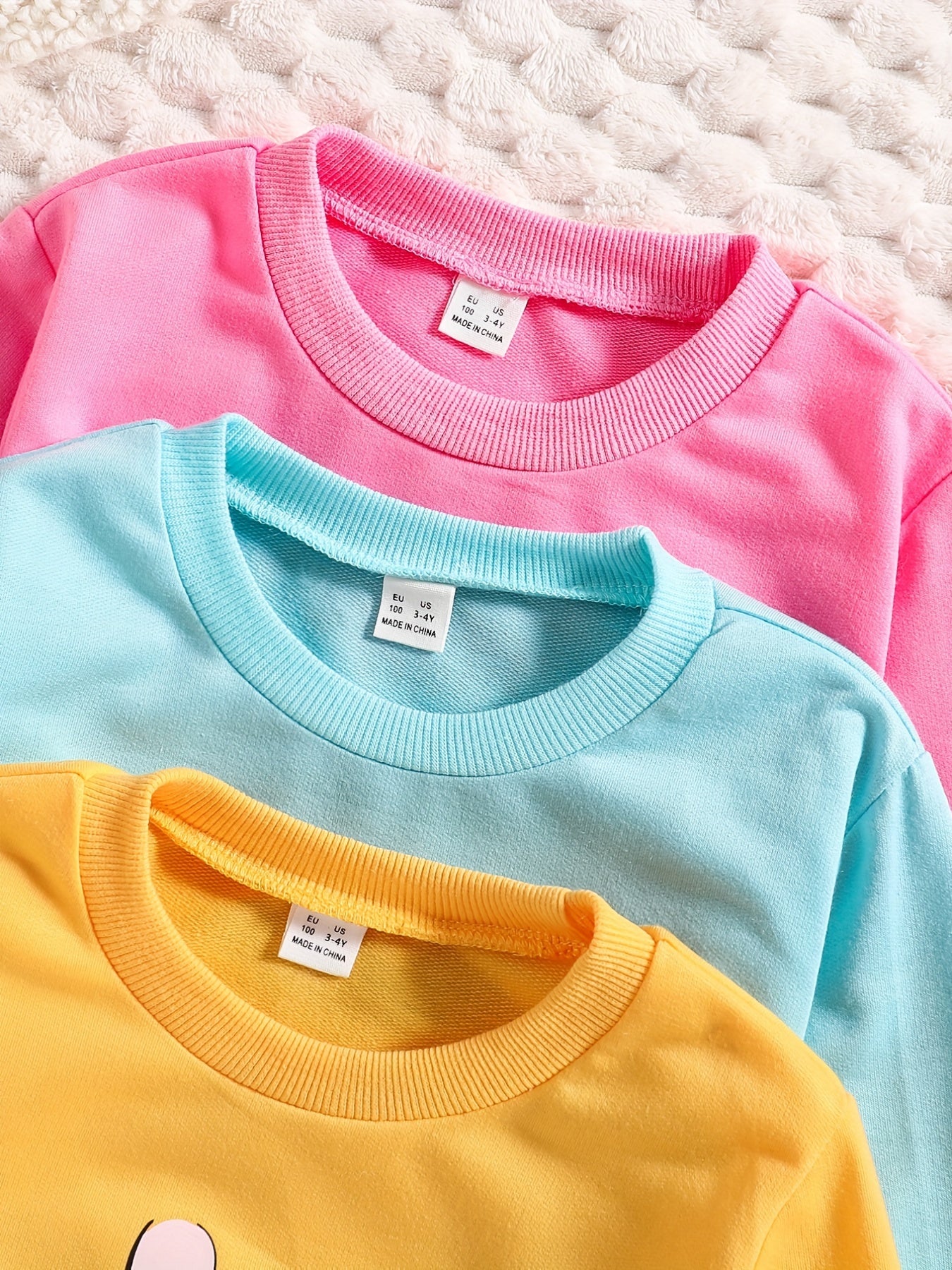 3pc Girls Sweatshirts Set Cat Rabbit Print Long Sleeve Pullovers