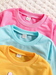 3pc Girls Sweatshirts Set Cat Rabbit Print Long Sleeve Pullovers