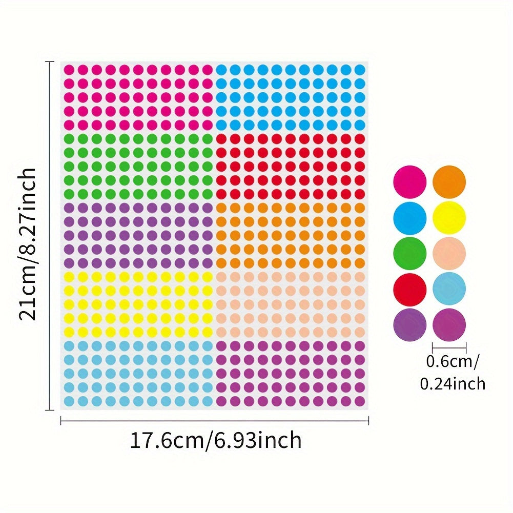 6600pcs Waterproof Colored Dot Sticker 10 Colors School