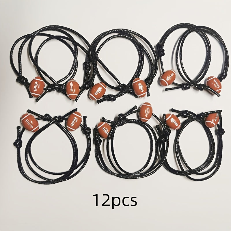 Adjustable Sport Theme Charm Bracelet Cord Braided Baseball Tennis Rugby Wristba