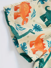 Dinosaur Print Boys Beach Shorts Quick Dry Drawstring Swim Trunks