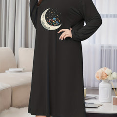 Floral Moon Print Plus Size Lounge Dress