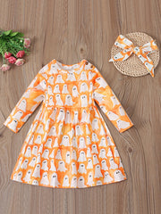 Girls Halloween Pumpkin Pattern Long-sleeved Dress Set