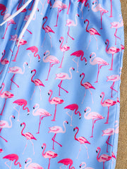 Boys Flamingo Print Swim Trunks Elastic Waist Beach Pants