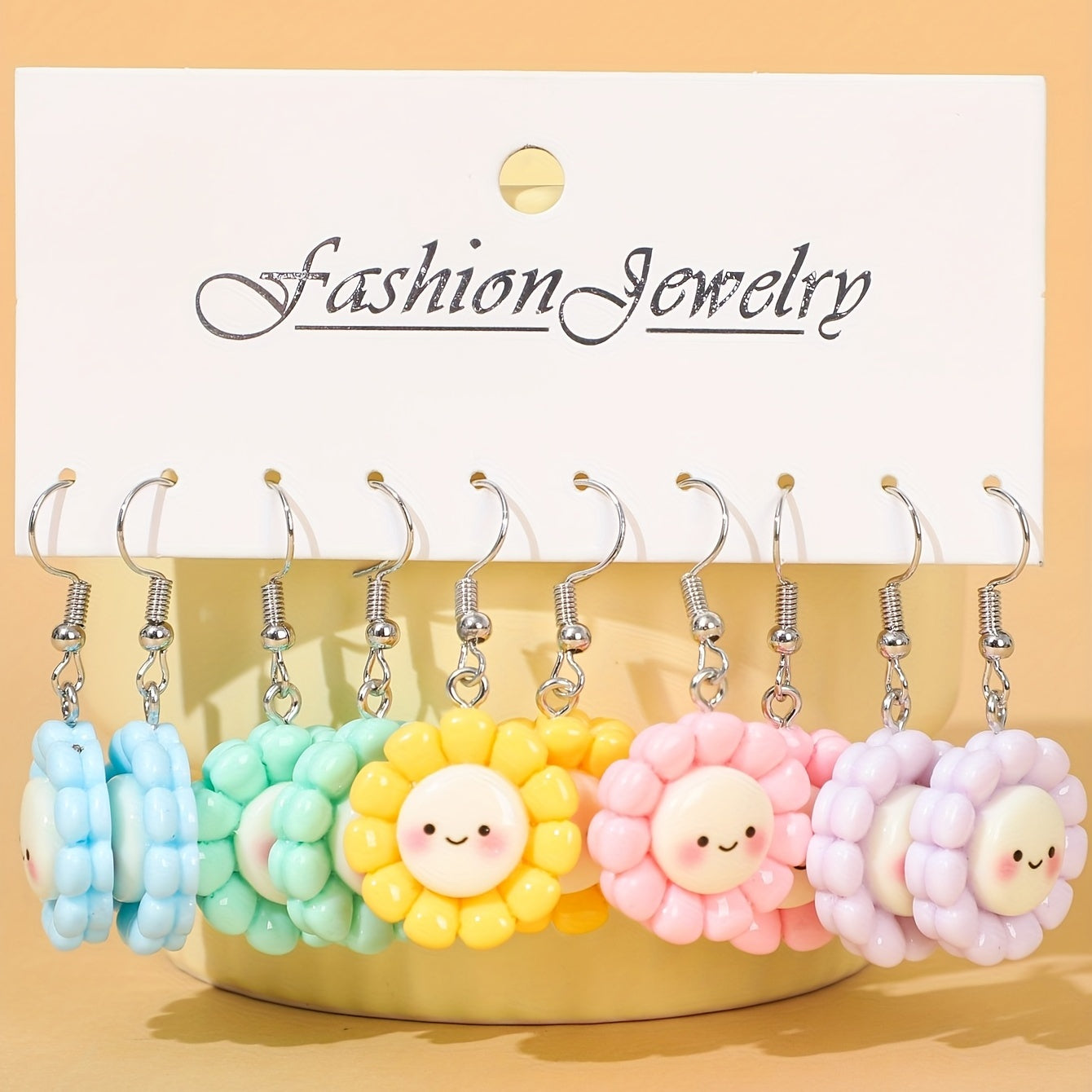 10pcs Macaron Happy Smile Small Flower Earrings For Girls