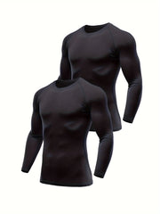 2pcs Men's Compression T shirt Long Sleeve High Stretch