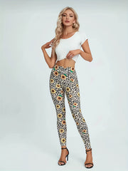 Leopard Print Sunflower Butt Lifting Yoga Leggings High Waist