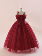 Girls Solid Dress Summer Children's Clothing Party Princess Long Tulle Kids Lace