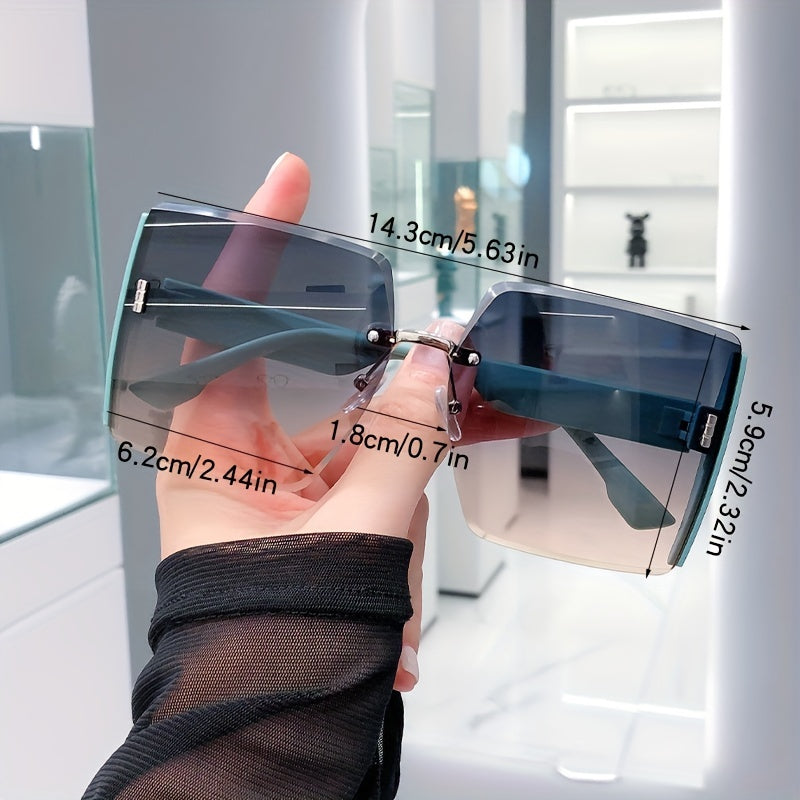 Oversized Ombre Lens Sunglasses Rivet Rimless UV400 Sun Shades