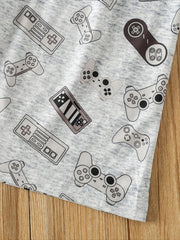 Boys Gamepad Print T Shirt & Shorts Set Summer Clothes