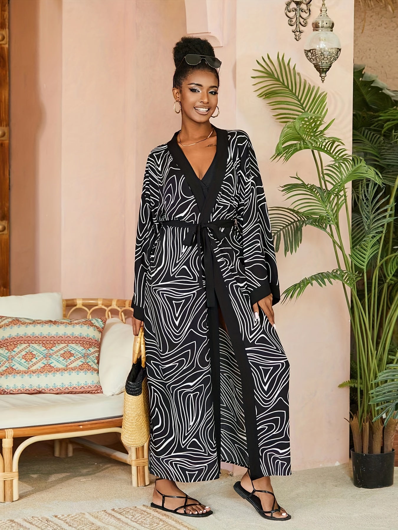 Fluid Print Cover Up Shirt Boho Style Beachwear