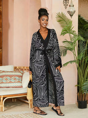 Fluid Print Cover Up Shirt Boho Style Beachwear