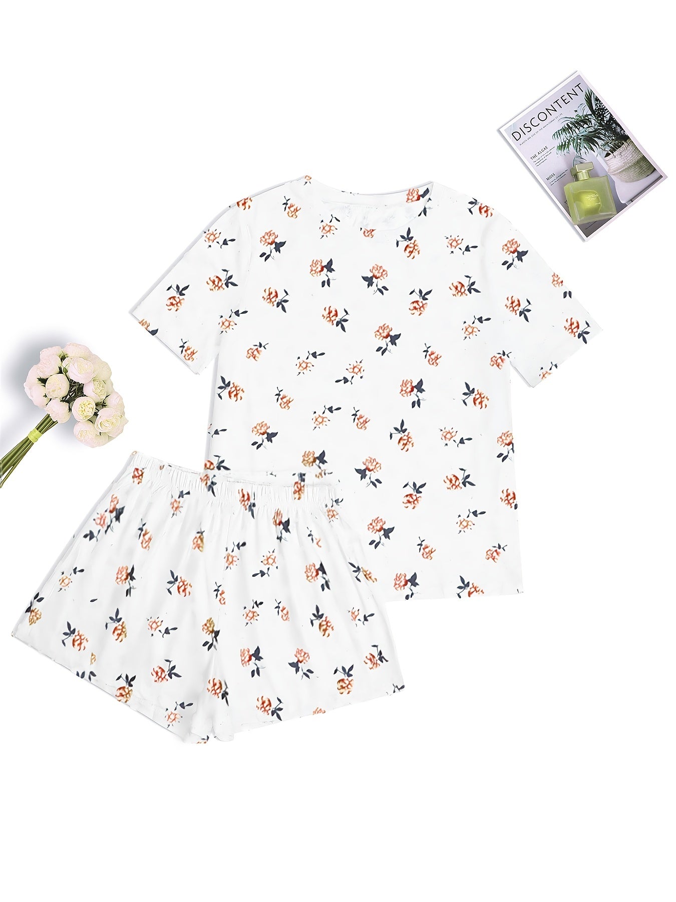 Floral Print Lounge Set Short Sleeve T Shirt & Shorts Women's Loungewear
