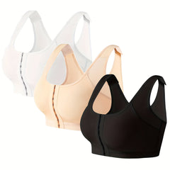 3 Pcs Wireless Push Up Sports Bra Front Closure Running Workout Tank