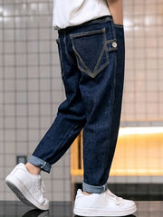 Boy's Loose Fit Denim Jeans Mid Stretch Breathable Pants
