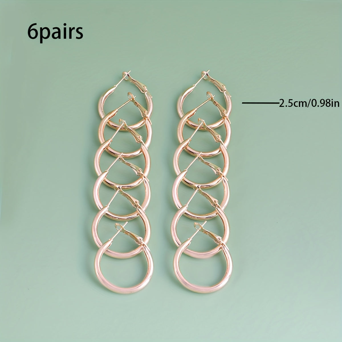 6 Pairs Golden Silver Glossy Tube Hoop Earrings Set for Daily Decoration