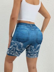Denim Print High Waist Leggings Casual Leggings for Spring & Summer