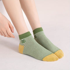 3 Pairs Frog Print Socks Mid Tube Striped Women's Stockings