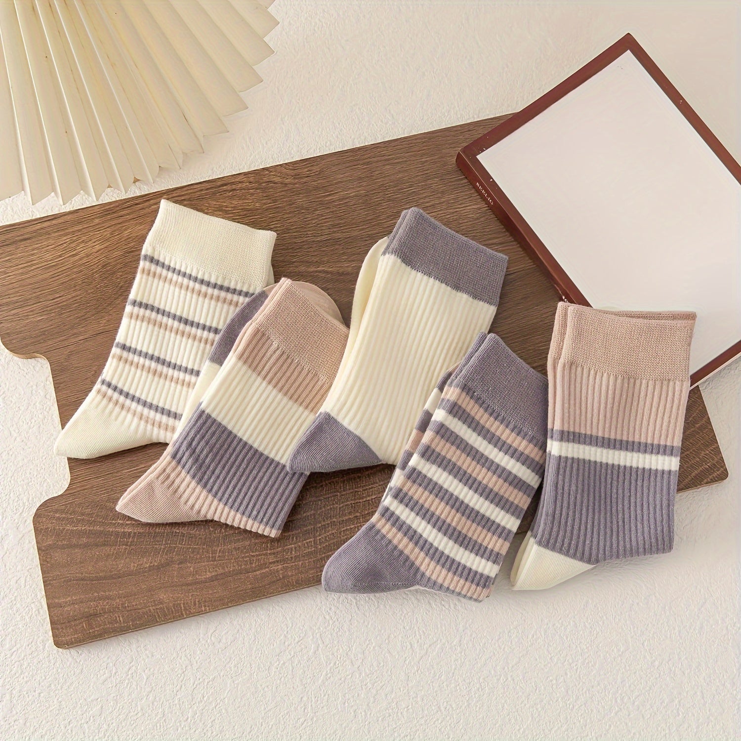 5 Pairs Striped Crew Socks for Women