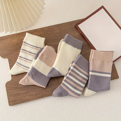 5 Pairs Striped Crew Socks for Women