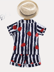 2pc Toddler Girls Strawberry & Stripe Pajama Set