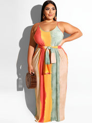 Strip Cami Maxi Dress With Pockets Women's Plus Medium Stretch