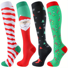 4 Pairs Christmas Compression Socks for Women & Men 20-30 mmHg