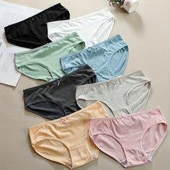 8pcs Solid Bow Tie Briefs Mid Rise Stretchy Panties