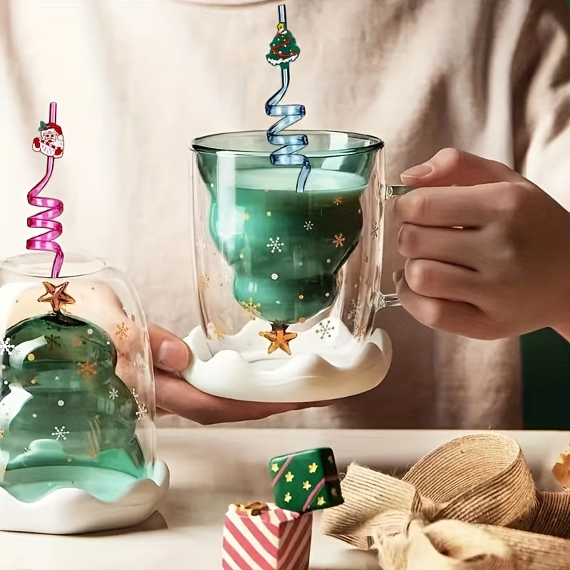 8pcs Reusable Christmas Curved Straws Cup Decorations 8 Random Colors