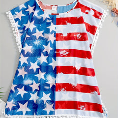 Flag Print Pompom Trim Cover Up for Plus Size