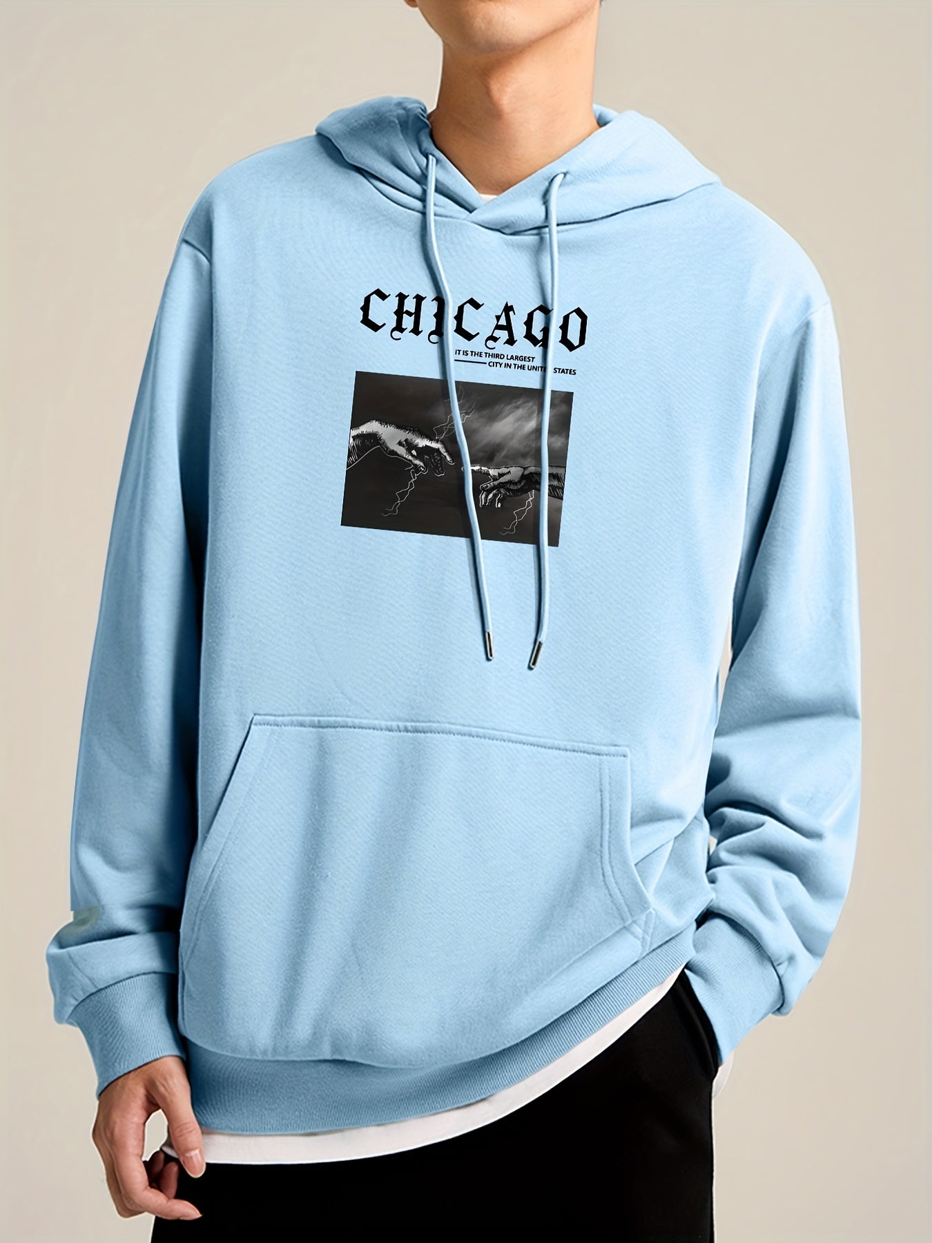 Men's CHICAGO Print Hooded Sweatshirt Long Sleeve Drawstrings Personalized Hoodi