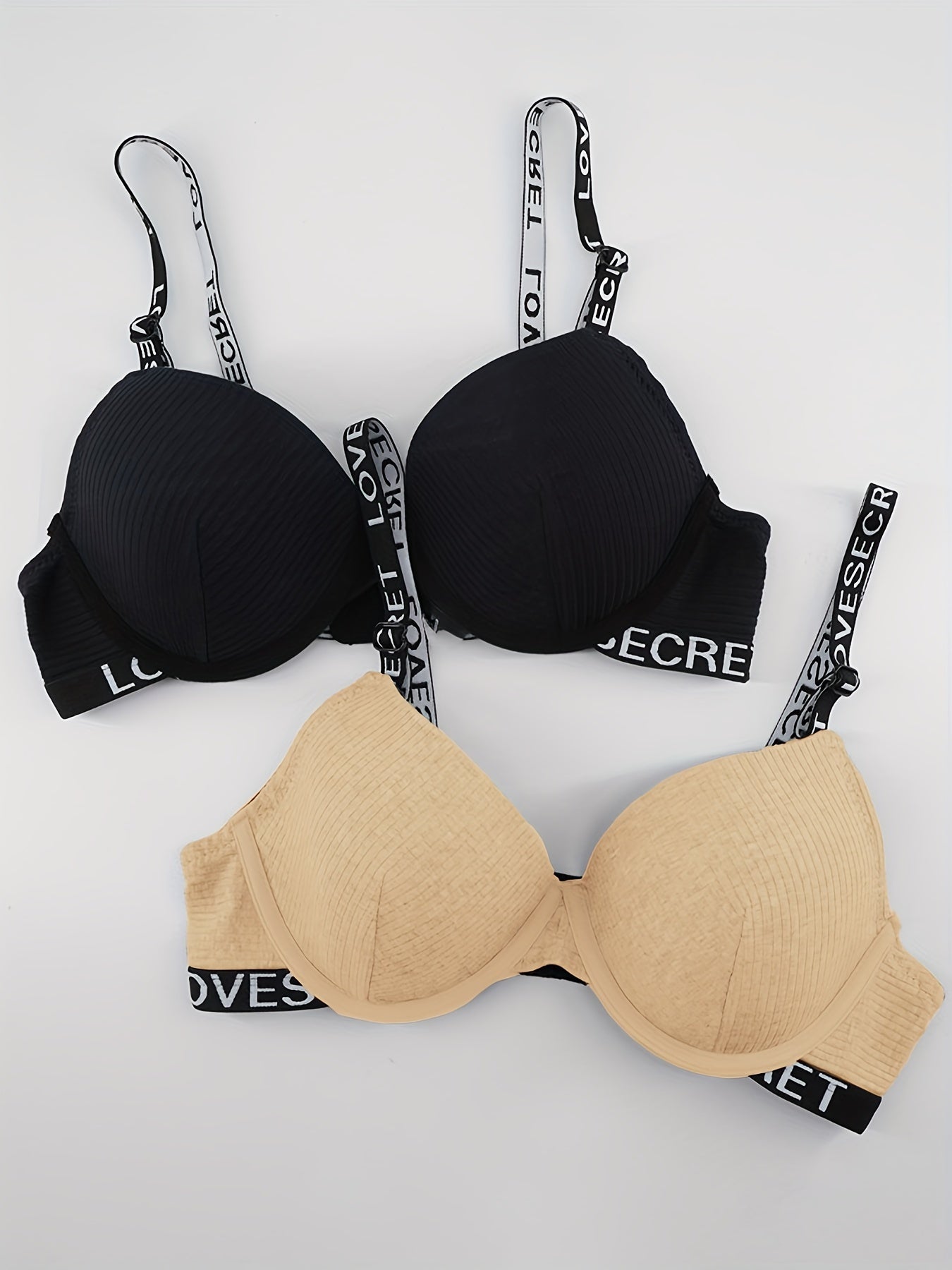 2pcs Letter Straps Push Up Bras Comfy & Breathable Intimates Bra