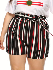 Women's Stripe Print High Rise Drawstring Loose Shorts