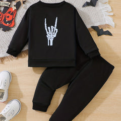 Baby Boys Skull Gesture Printed Sweatshirt Sweatpants 2pcs Set