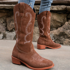 Embroidered Western Cowgirl Mid Calf Boots