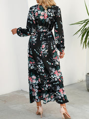 Floral Print Crew Neck Dress Long Sleeve for Spring & Fall