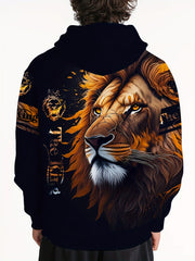 3D Lion Print Hoodie Men Graphic Hooded Pullover Autumn Winter